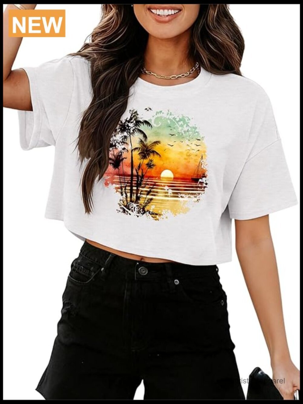Graphic Cropped Tee Summer Short Sleeve Crew Neck Loose Fit Blouse Women